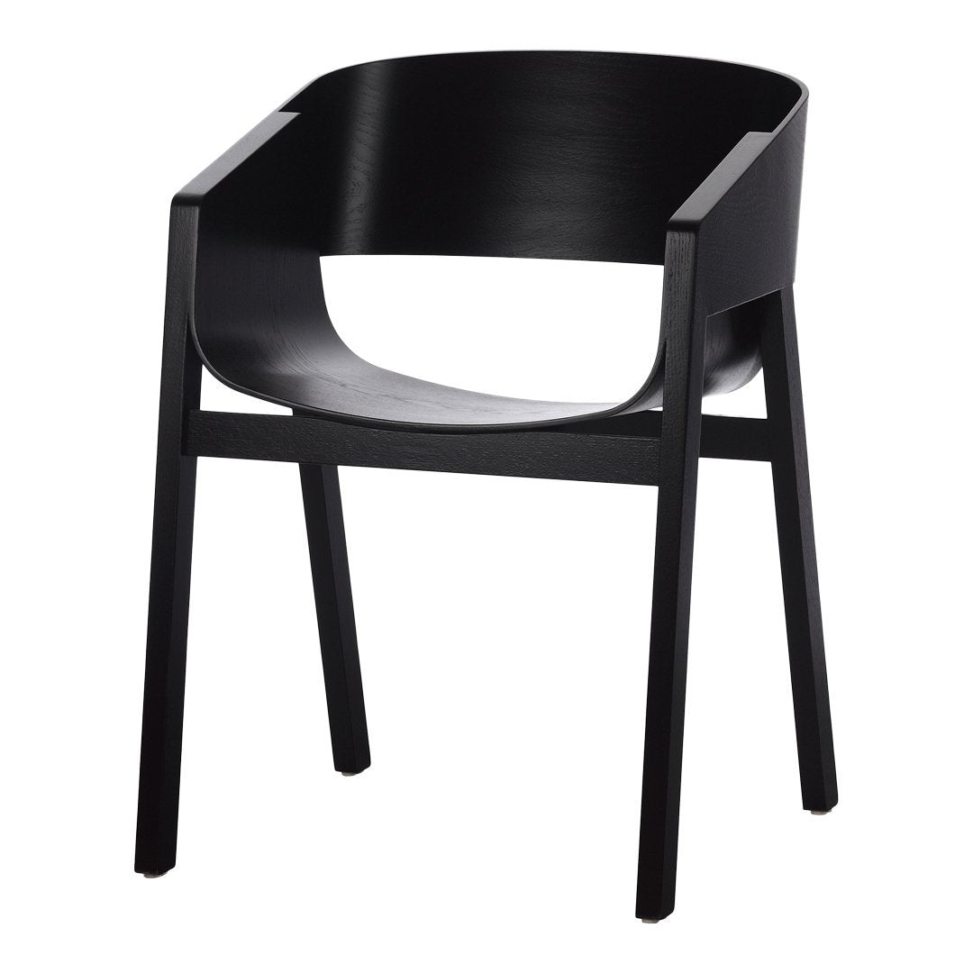 Sleek black chair with a minimalist design and smooth, curved lines, perfect for modern interiors.