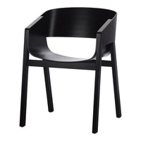 Sleek black chair with a minimalist design and smooth, curved lines, perfect for modern interiors.