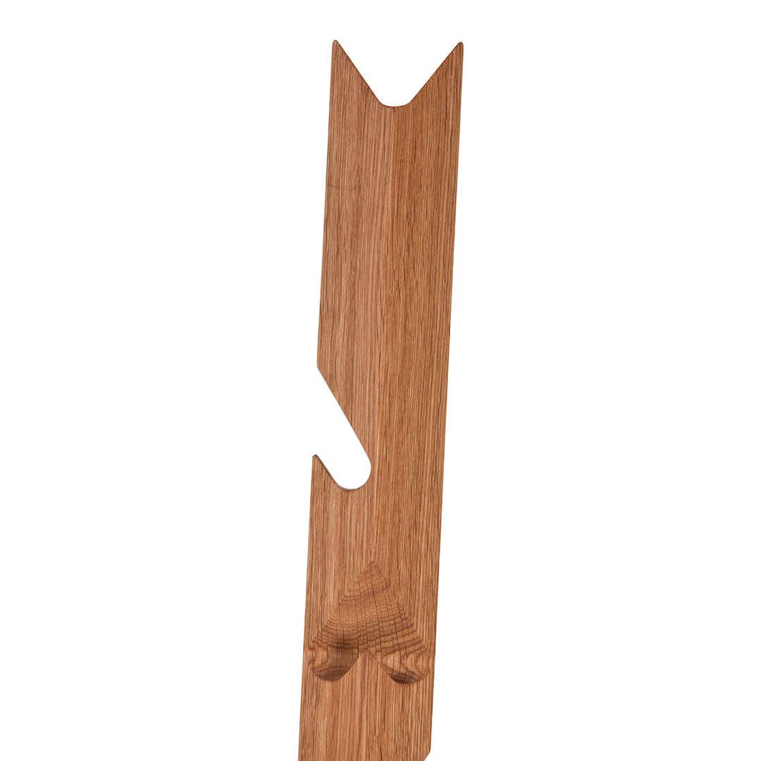 Natural wood grain with warm honey tones and a sleek, minimalist design featuring unique cutouts.