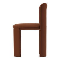 Brown fabric chair with a minimalist design and smooth texture. Simple geometric shapes, perfect for modern decor.
