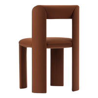 Modern brown upholstered chair with sleek, minimalistic design and smooth texture. Stylish addition to any space.