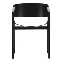 Black wooden chair with a smooth, minimalist design and subtle curved backrest, showcasing sleek lines and modern aesthetics.