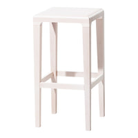 White bar stool with a simple, minimalist design and smooth finish, perfect for modern decor.