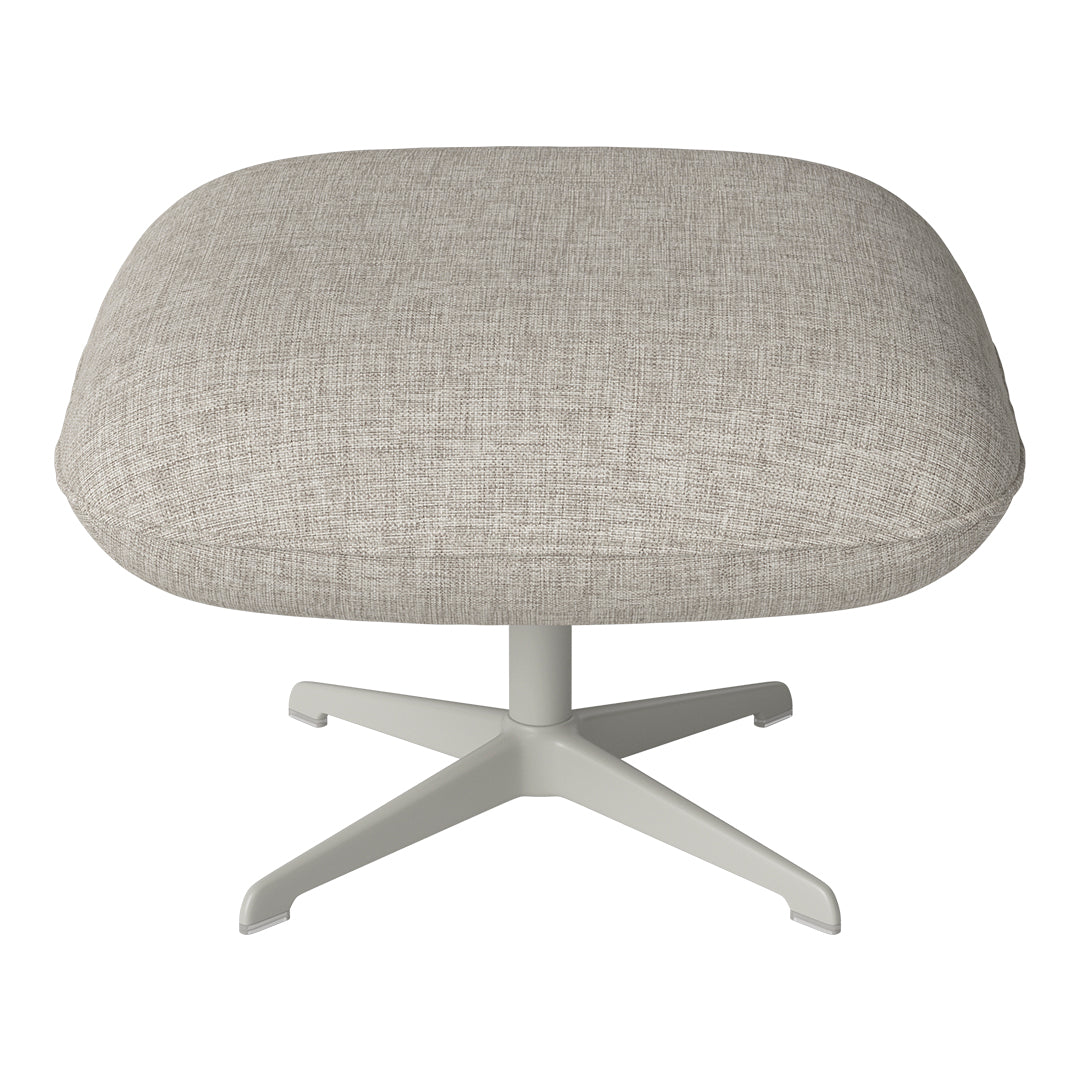 Light gray textured upholstery with a soft, modern pattern on a sleek white base coffee table.