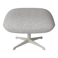 Stylish gray ottoman with a textured pattern and a sleek white base, perfect for modern decor.