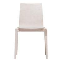 Minimalist white chair with smooth, solid wood finish and clean lines. Perfect for modern decor.