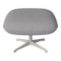Gray textured upholstery with a subtle pattern, paired with a light gray base for a modern accent piece.