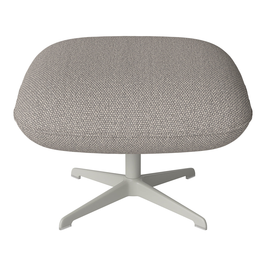 Gray textured ottoman with a soft, woven pattern and a light-colored base for modern decor.