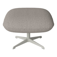 Gray textured ottoman with a soft, woven pattern and a light-colored base for modern decor.