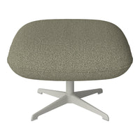 Stylish pouf with textured gray-green fabric and a sleek white base, perfect for modern decor.