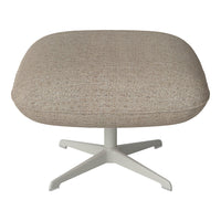 Beige textured upholstery with subtle tonal variations on a sleek white base. Elegant and modern design for any space.