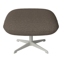 Brown textured fabric upholstery on a spacious square chair with a sleek white base. Modern design with minimalist appeal.