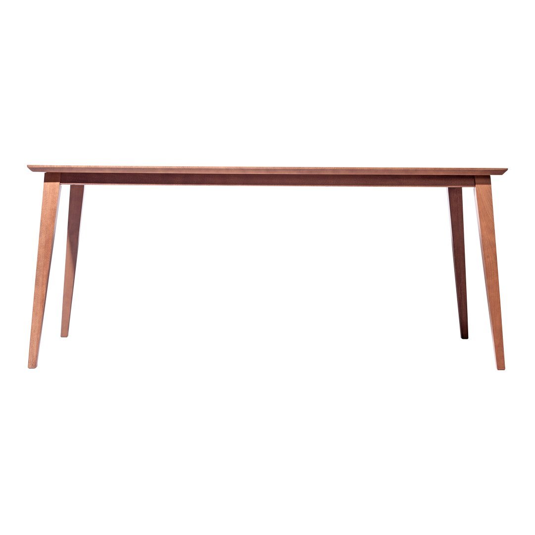 Natural wood dining table with a smooth, rich brown finish and sleek, minimalist design. Perfect for modern interiors.