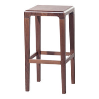 Dark wood bar stool with a sleek, minimalist design and smooth, solid surface. Perfect for contemporary spaces.