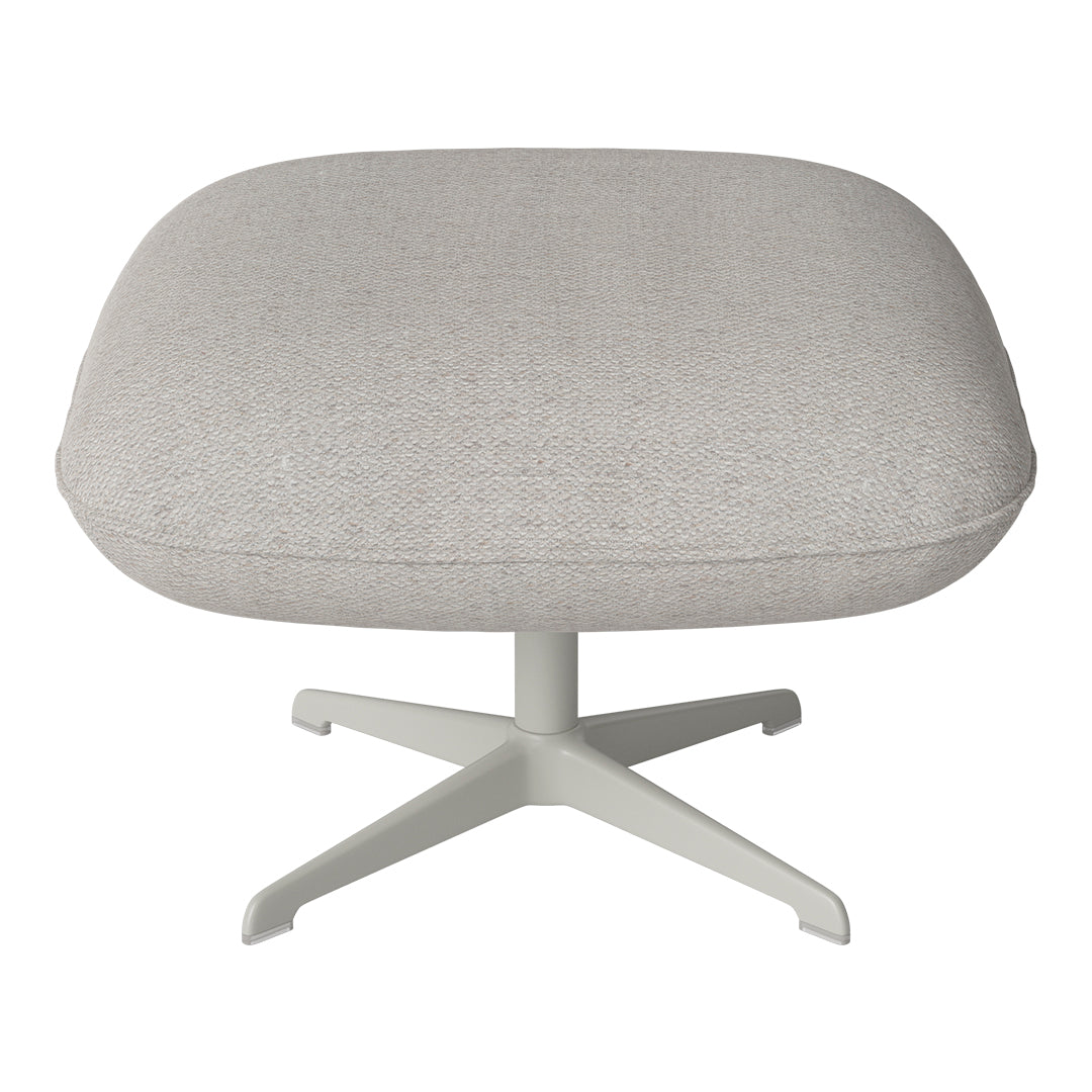 Light gray upholstered stool with a textured pattern and white metal base, perfect for modern interiors.