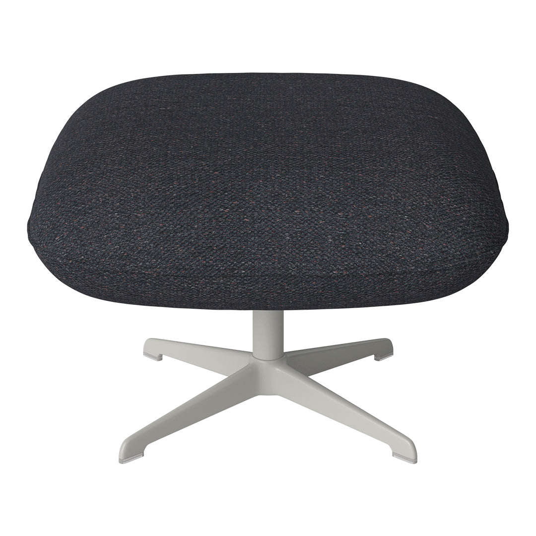Dark gray upholstered chair with subtle speckled patterns, set on a light gray base. Ergonomic and modern design.