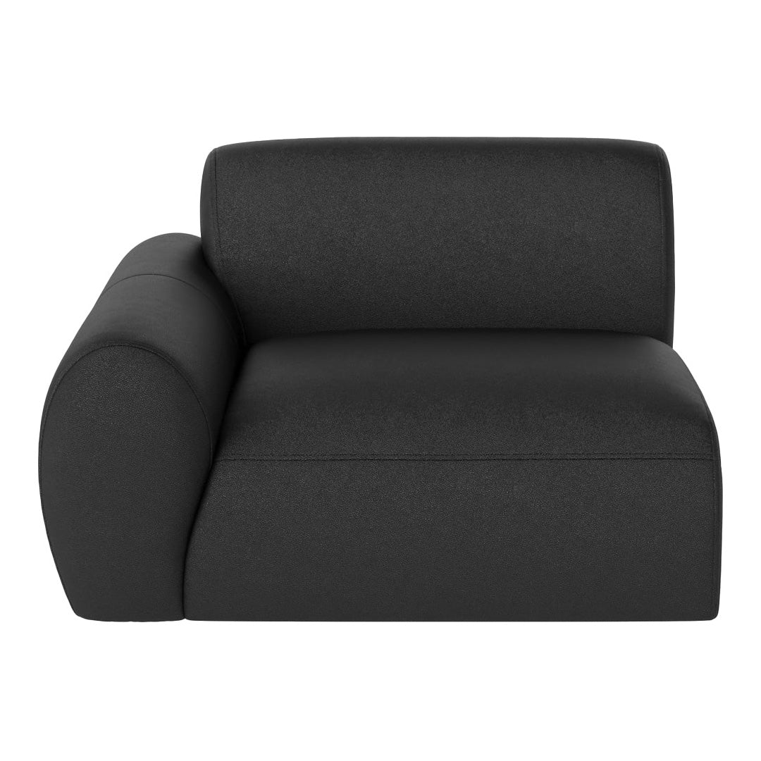 Black upholstered modular sofa section with a smooth, minimalist design. Ideal for modern living spaces.