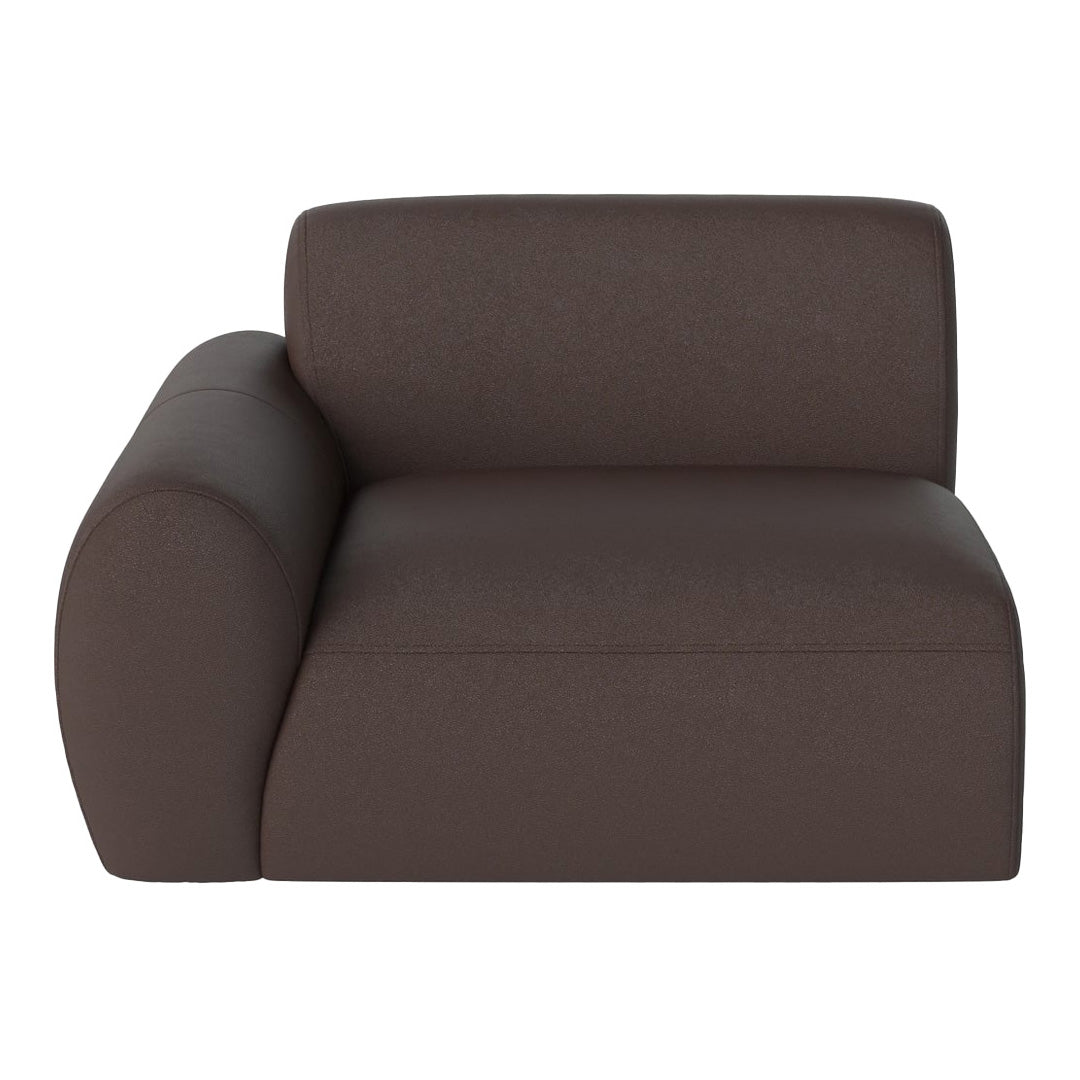 Brown upholstered modern chair with a smooth texture and rounded edges, perfect for contemporary decor.