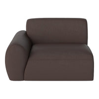 Brown upholstered modern chair with a smooth texture and rounded edges, perfect for contemporary decor.