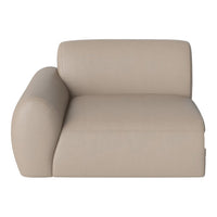 Beige modern armchair with smooth, soft leather texture and rounded armrests. Stylish and contemporary design.