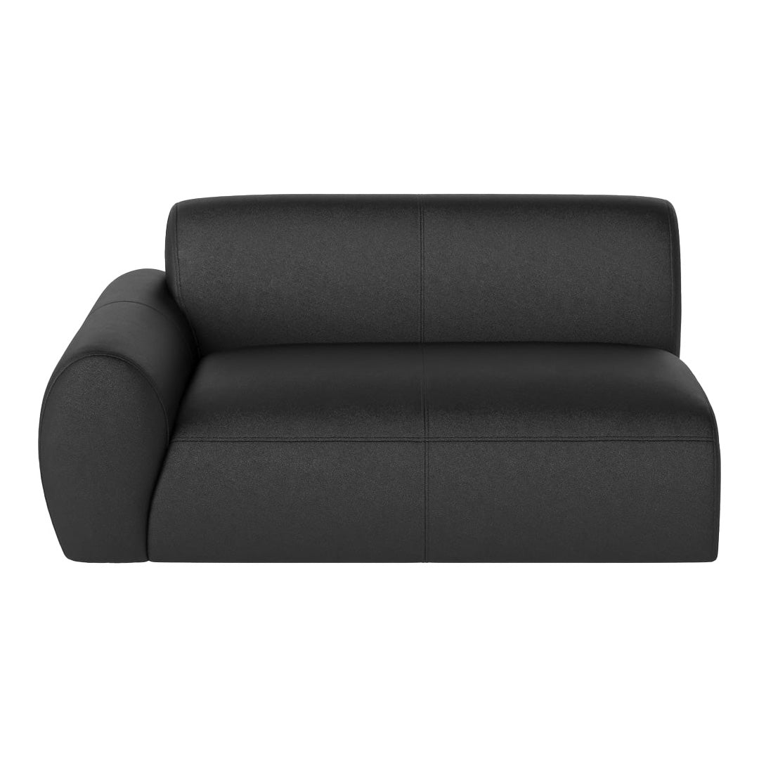 Black modern sofa with a smooth, sleek texture and minimalist design, perfect for contemporary interiors.