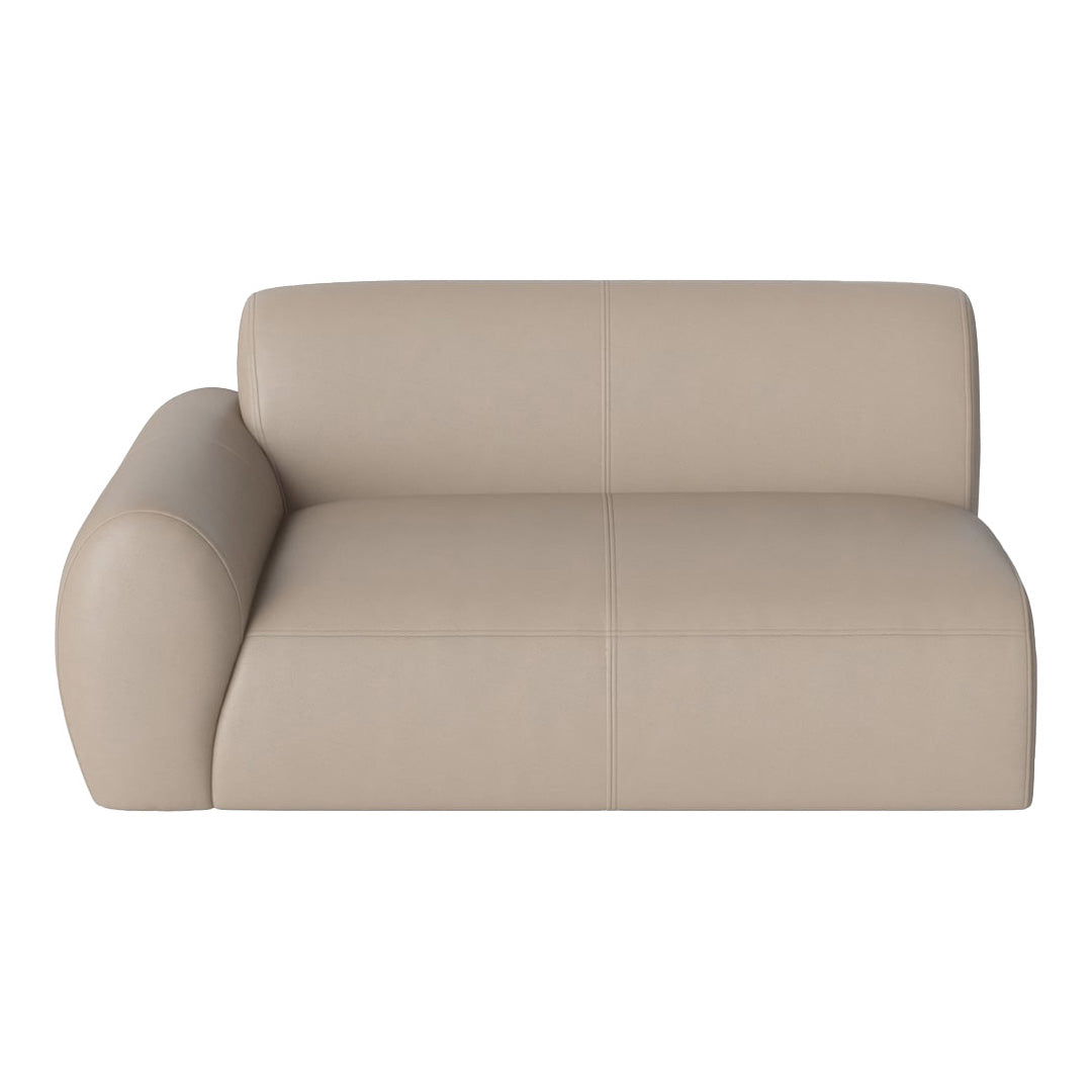 Beige leather sofa with smooth, streamlined design and subtle stitching details. Perfect for modern interiors.