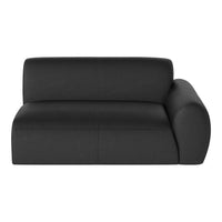 Black upholstered loveseat with a smooth texture and minimalist design, featuring clean lines and subtle stitching details.