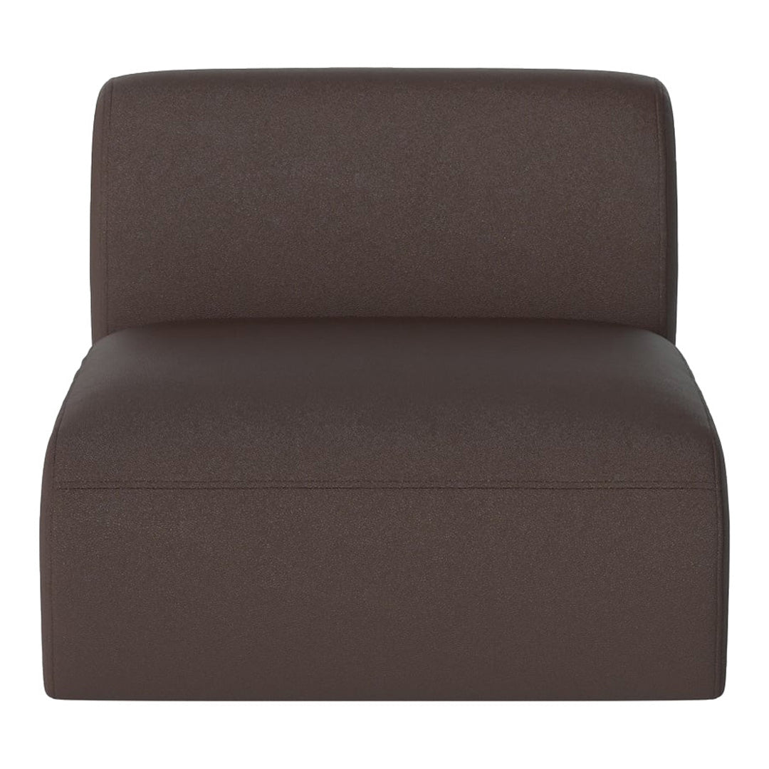 Brown upholstered modular chair with a sleek, minimalist design, featuring a smooth, solid fabric pattern.