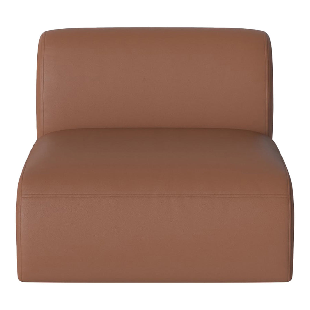 Brown leather lounge chair with a minimalist design and smooth, matte texture. Ideal for modern interiors.