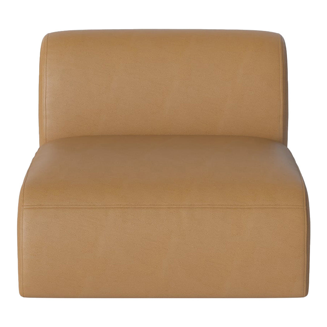 Stylish single lounge chair in warm caramel tan with a smooth, textured finish. Perfect for modern decor.