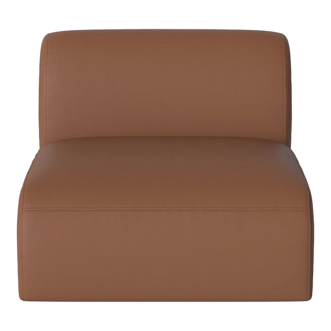 Brown leather lounge chair with a smooth, minimalist design and no visible patterns.