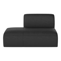 Stylish black chaise lounge with a sleek, modern design and soft textured upholstery. Perfect for contemporary decor.
