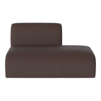 Modern brown chaise lounge with a smooth, minimalist design and subtle stitching details. Perfect for contemporary spaces.