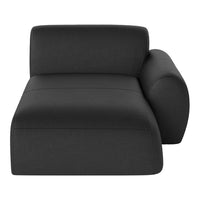 Black chaise lounge with a smooth, textured fabric finish and a modern, minimalist design. Perfect for contemporary decor.