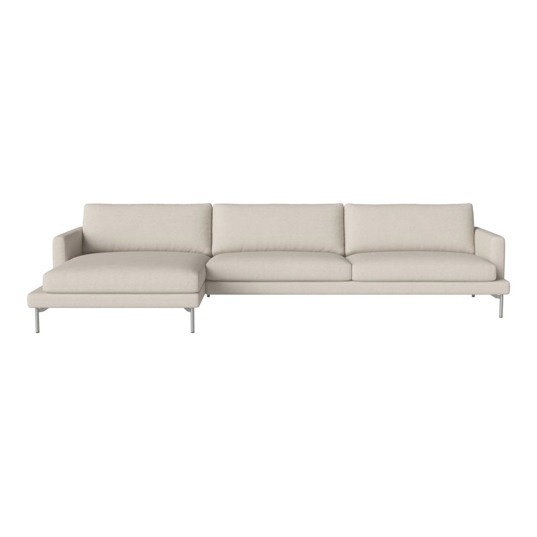 Light beige sectional sofa with smooth upholstery and minimalist design, ideal for modern decor.