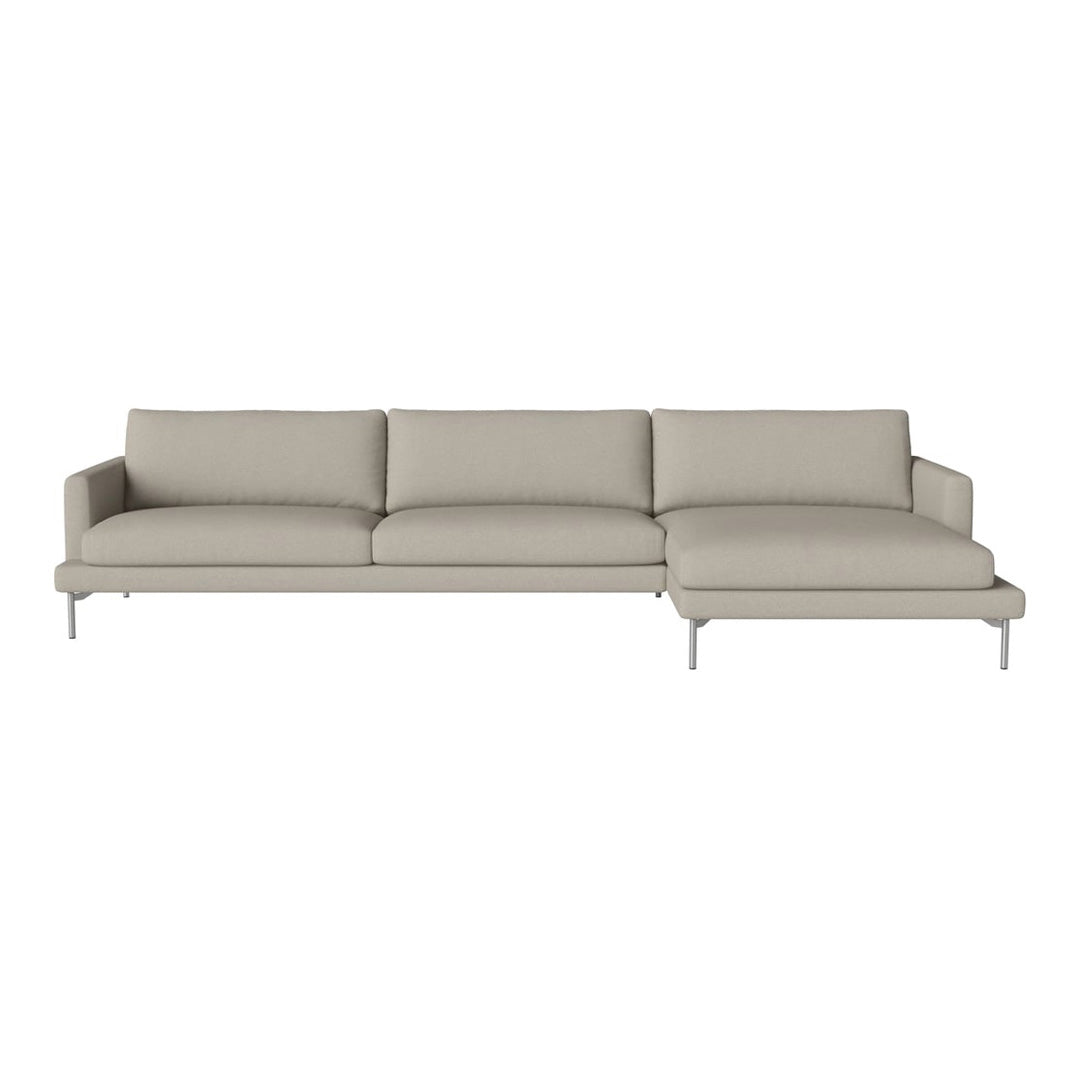 Light gray sectional sofa with smooth fabric and minimalist design, featuring simple, clean lines and no patterns.