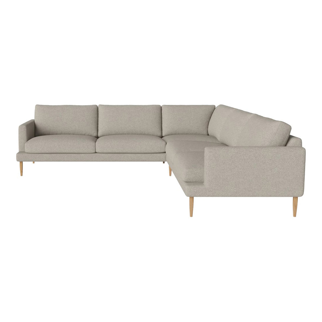 Light gray fabric sectional sofa with clean lines and simple wooden legs, perfect for modern decor.
