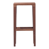 Solid walnut wood barstool with a smooth finish and minimalist design. Rich brown tones and natural grain pattern.