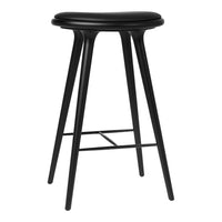 Black bar stool with a sleek, smooth seat and minimalist design perfect for modern decor.
