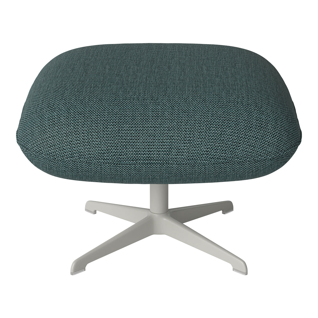 Teal textured upholstery with a modern, minimalist gray base in a stylish, contemporary design.