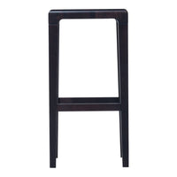 Tall black wooden bar stool with a simple, solid design and smooth finish. Perfect for modern spaces.