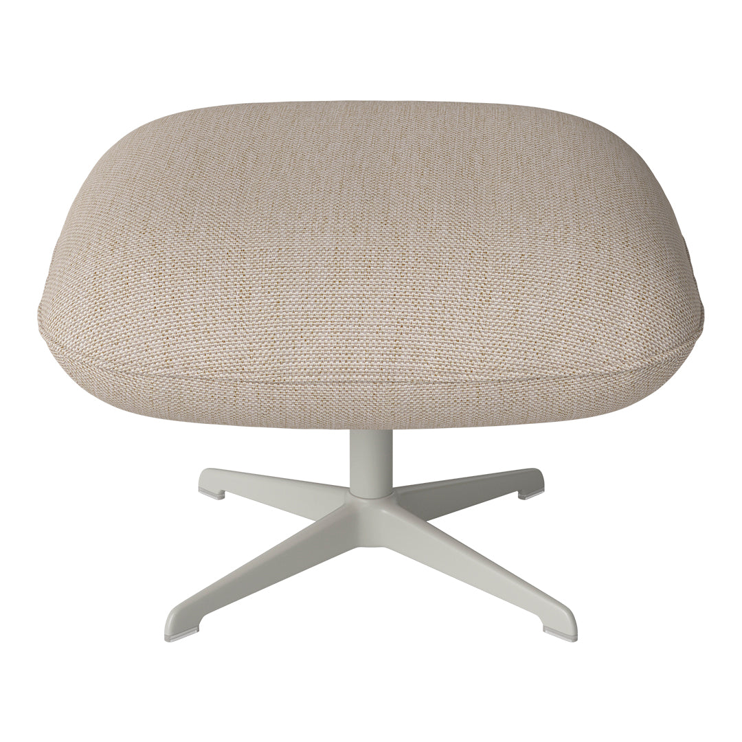 Beige textured upholstery with subtle patterns on a sleek white base. Ideal for modern décor.