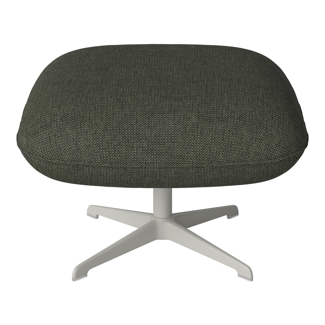 Gray textured ottoman with a soft, rounded top and a white star base pattern. Ideal for modern decor.