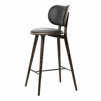 Sleek black seat with a smooth finish and dark wooden legs, blending modern style with subtle elegance.