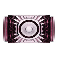 Purple and clear glass tray with intricate geometric patterns and a circular design at the center.