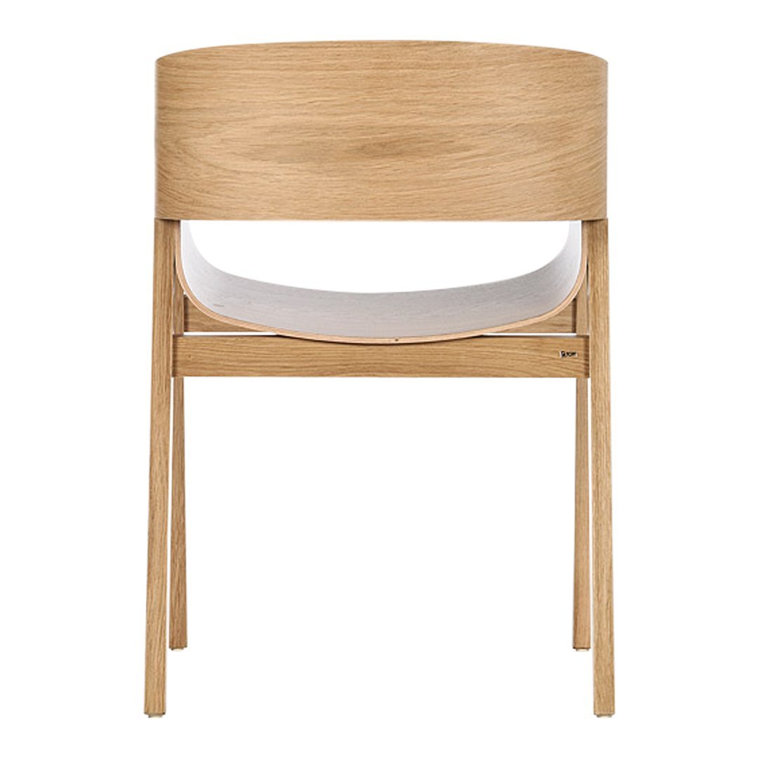 Light oak wooden chair with a smooth white seat, minimalistic design and curved backrest. Perfect for modern interiors.