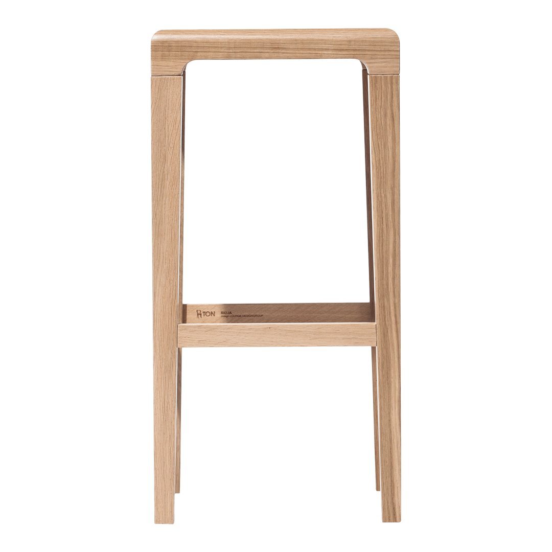 Natural wood bar stool in light oak finish, featuring a clean, minimalist design with smooth surfaces and no visible patterns.