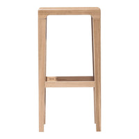 Natural wood bar stool in light oak finish, featuring a clean, minimalist design with smooth surfaces and no visible patterns.