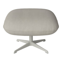 Light gray striped ottoman with a soft, textured finish and a sleek white base. Perfect for modern decor.