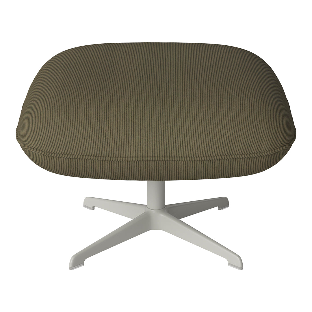 Olive green ribbed upholstery over a sleek white base, offering a modern and stylish seating option.
